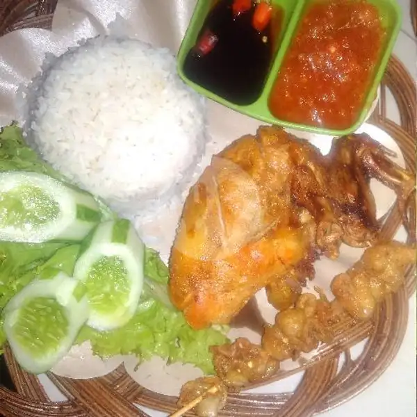 Pecel Ayam + Nasi + Sate Kulit 1 | Pondok Ayam Bakar tik Tik Duri Kepa, Green Ville