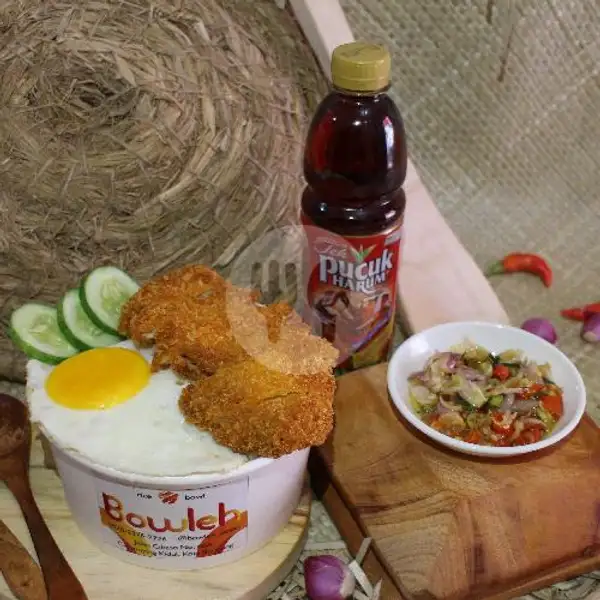 Nasi + Ayam Katsu Sambal Matah + Telur + Teh Pucuk | Ayam Popcorn Bowleh, Cikaso