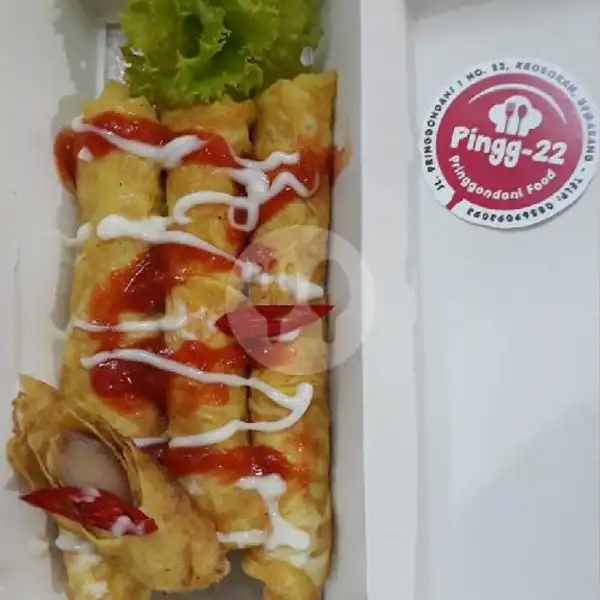 sosis gulung lumpia kriuk topping mayos | PINGG - 22 Chicken Teriyaki, Ayam Bakar & Tahu Petis, Pringgodani