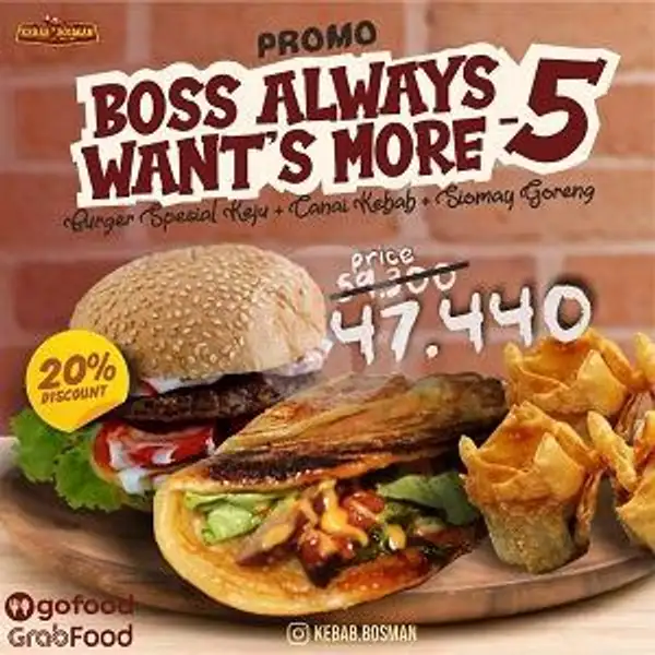 AWM 5 (Burger Spesial Keju + Canai Kebab + Siomay Goreng) | Kebab Bosman, Warkop Gaul