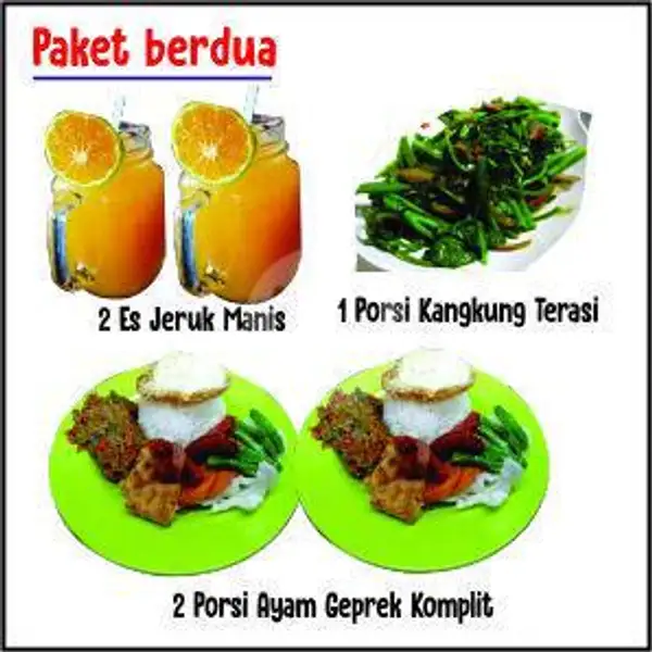 Paket Ber-2 Ayam Geprek Komplit + 1 Kangkung + 2 Es Jeruk | Ayam Geprek Red Devil, Playground Pelita