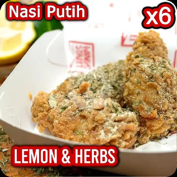 Lemon and Herbs x6 + Nasi Putih | Wings Street Kukusan ala Chef Rama