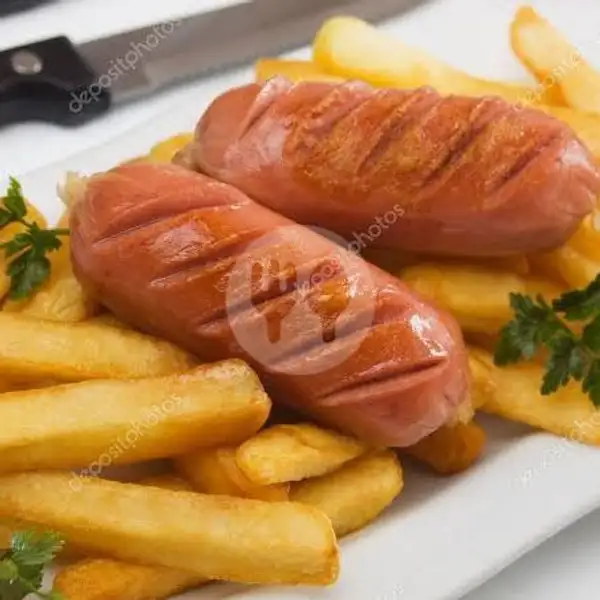 Beef Breakfast Sausage + French Fries | Ayam Bakar Dapoer Mama Ros, Sawangan