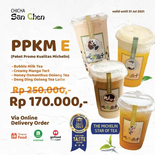 PPKM E ( Bubble Milk Tea + Creamny Mango Tart + Honey Osmanthus Oolong Tea+ Dong Ding Oolong Tea Latte) | Chicha San Chen, Grand Indonesia