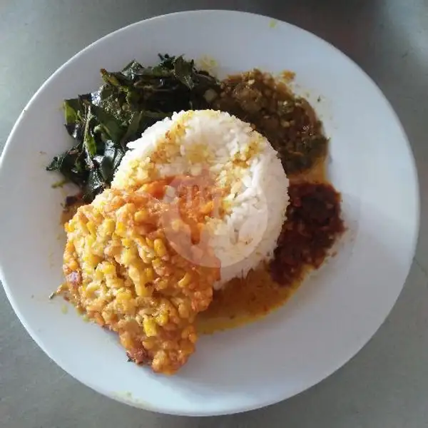 Nasi Pergedel Jagung + Kuah + Sayur + Sambal | Masakan Padang Sari Raso Murah Meriah, Genteng Biru