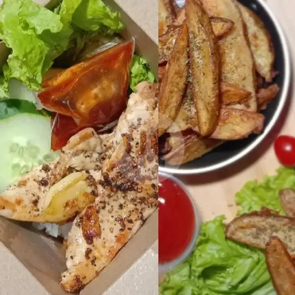 Combo of Pan Grilled Chicken Black Pepper and Potato Wedges | Hanny Cuisine, Gunung Tangkuban Perahu
