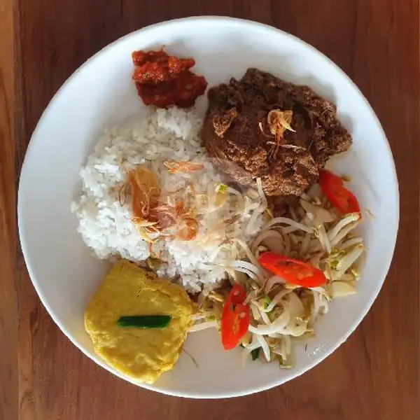 Nasi + Sapi Rendang + Cah Toge + Tahu Goreng + Soft Drink | Maknyus Kitchen, Jendral Sudirman