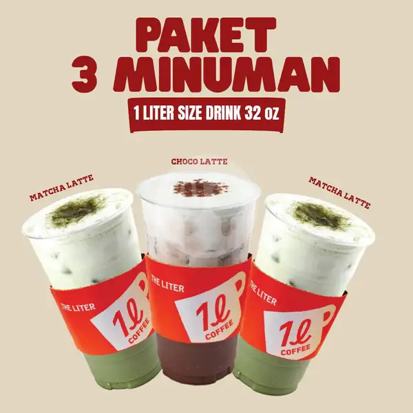 2 Matcha Latte Ice + 1 Choco Latte Ice | The Liter, Summarecon Bekasi
