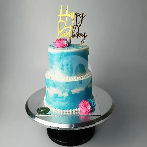 Kue Ulang Tahun 2 Tingkat Gradasi Biru | Barbar Cake House