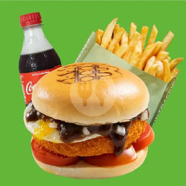 Miami Black Pepper Burger  + Traffic French Fries + Cola | Traffic Bun, Cut Meutia Bekasi