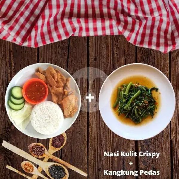 Nasi Kulit Crispy + Cah Kangkung Pedas | Kulit Emak (Spesial Nasi Kulit Ayam), Sinduadi