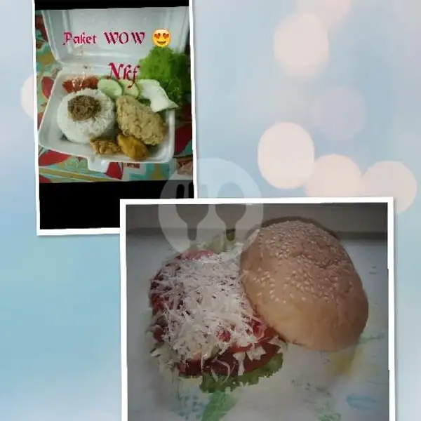 Paket Combo Burger Ngenyangin (Burger + Nasi Ayam Geprek Extra + Es Teh Goyang) | Nadine NVR Kitchen, Mata Intan 3, Segala Mider
