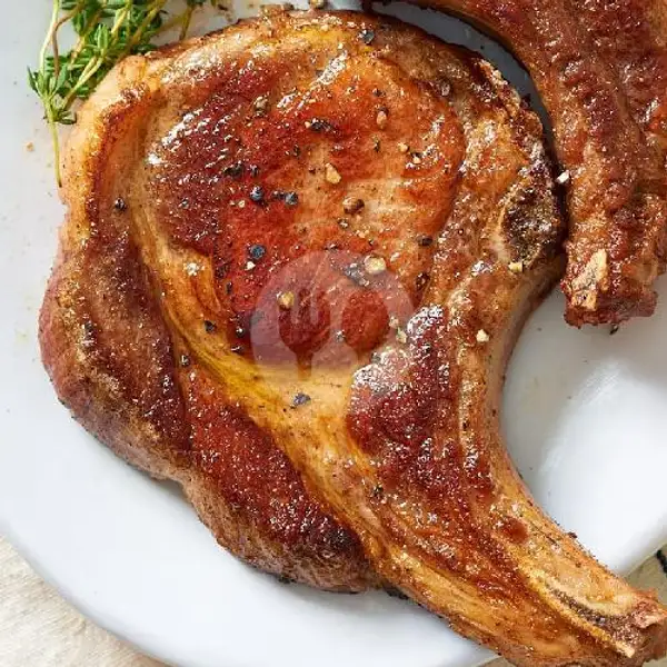 Grill Pork Chop Steak With Potato Wedges And Mushroom Sauce | Oregano Bistro, Mengwi