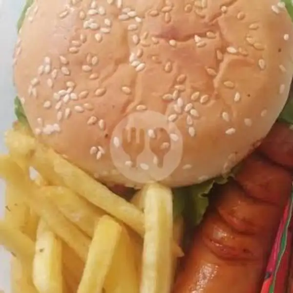 burger sapi keju+sosis bakar kecil (10 cm)+kentang goreng | Burger Kebab Nasi Dapoer Adz-ka, Bumi Parahyangan Kencana