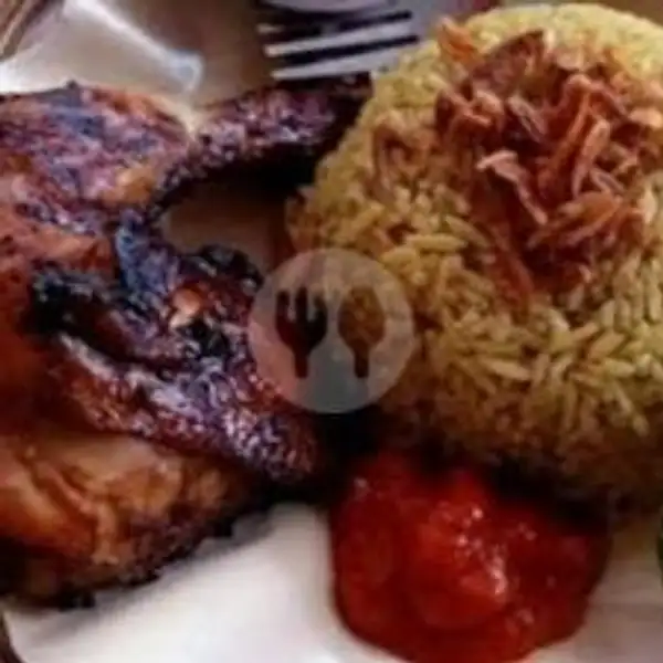 Nasi Kebuli Ayam Bakar + Es Teh Manis | Nasi Kuning, Nasi Kebuli & Nasi Uduk Bang Ardy