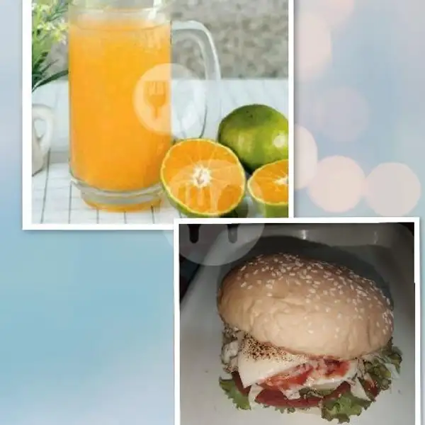 Burger Paket Nikmat 3 (Burger + Es Jeruk Manis Peras) | Nadine NVR Kitchen, Mata Intan 3, Segala Mider