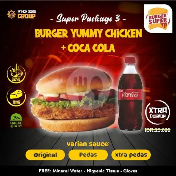 1 Burger Yummy Chicken + 1 Coca Cola 250ml (Free  Drink, Tissue, Gloves) | BURGER SUPER