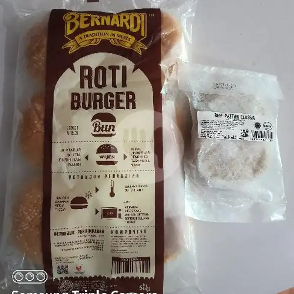 Paket Roti Burger Wijen Bernardi 6 Pcs + Beef Patties Bernardi 6 Pcs | Rizqi Frozen Food