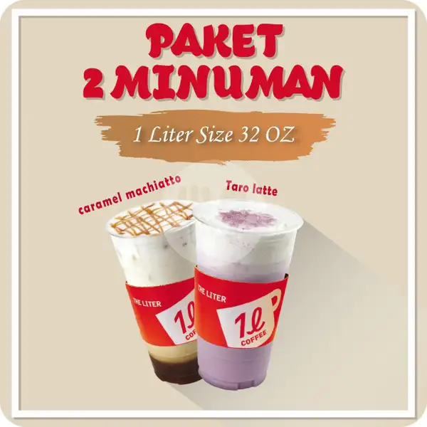 1 Caramel Machiatto Ice + 1 Taro Latte Ice | The Liter, Summarecon Bekasi