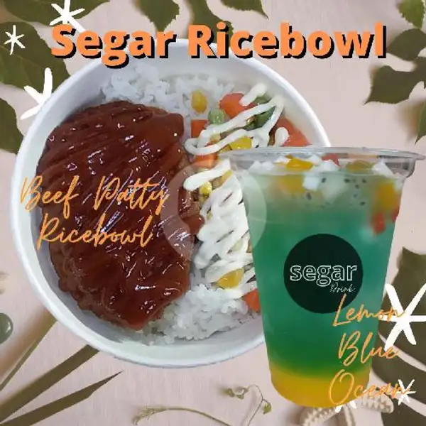 Segar Ricebowl C : 1 Beef Patty Ricebowl + 1 Ice Lemon Blue Ocean | SEGAR DRINK