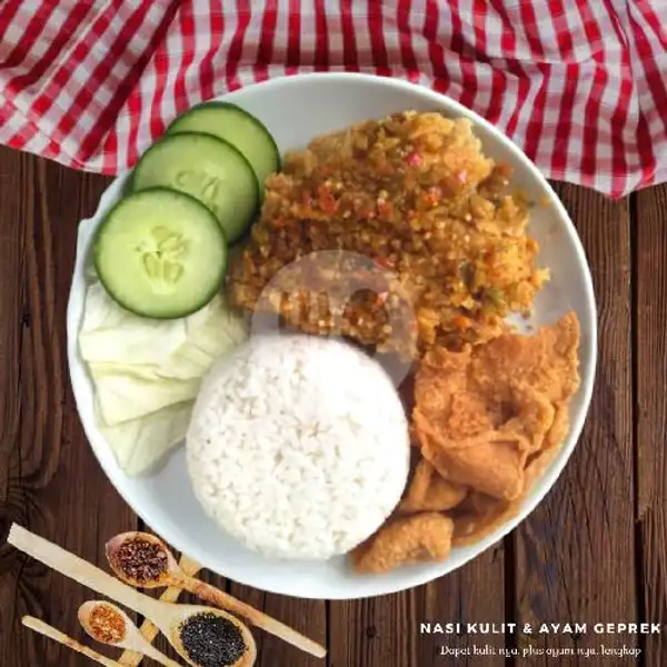 Nasi Kulit + Ayam Crispy Geprek | Kulit Emak (Spesial Nasi Kulit Ayam), Sinduadi