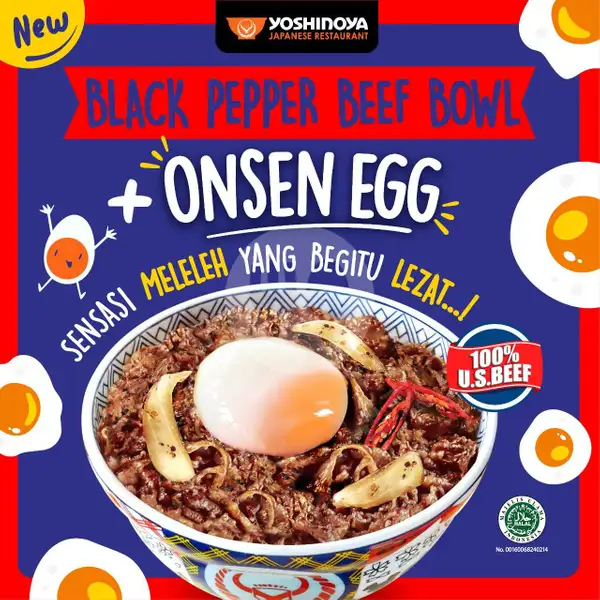 Blackpepper Beef Bowl (R) + Onsen Egg | YOSHINOYA, Suryopranoto