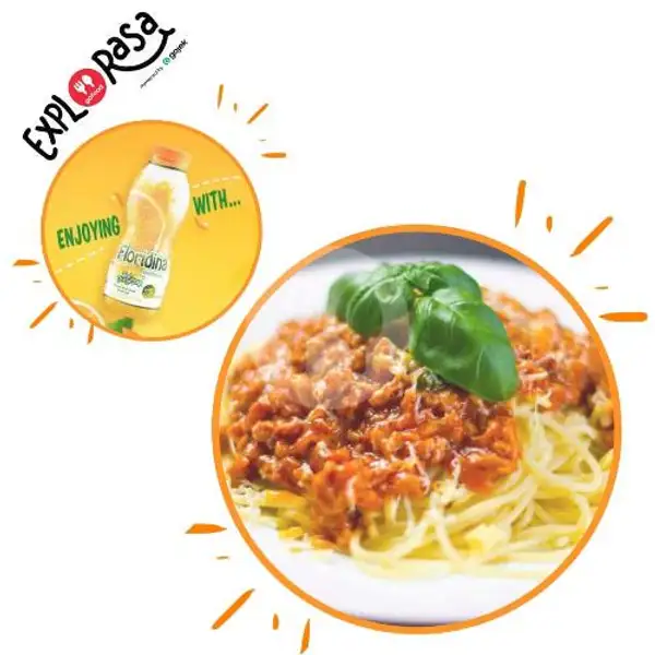 spaghetti bolognese + floridina | Kedai Jajan Syauqi, Pondok Gede