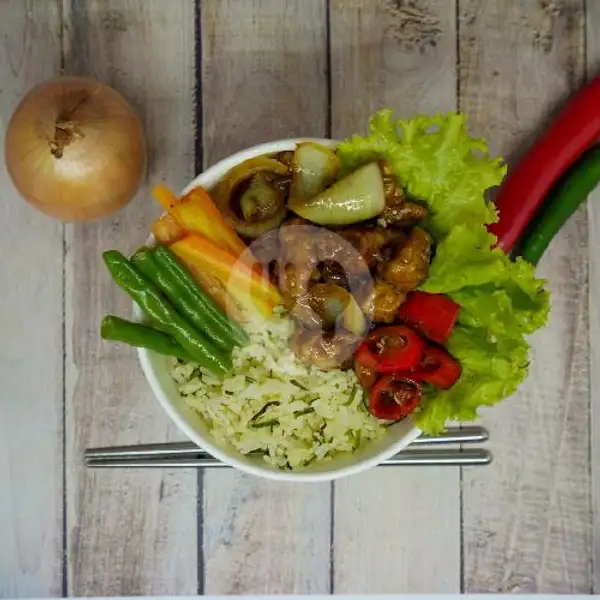 Rice Bowl Nasi Daun Jeruk Ayam + Rice Bowl Ayam + 1 Es Teh Manis | Oemah Bowl Inara