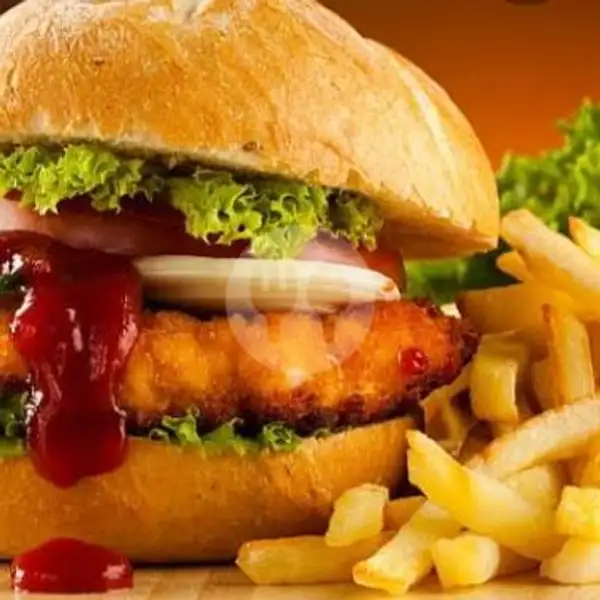 Burger Chicken + Cheese + French Fries | Angkringan Zaid