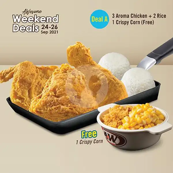 AWESOME - 3 Aroma Chicken, Rice & FREE! Crispy Corn | A&W, Muara Karang