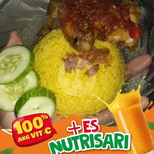 Paket Nasi Kuning Ayam Penyet ( Uk 1:4 ) + Es Nutrisari | Nasi Kuning, Nasi Kebuli & Nasi Uduk Bang Ardy