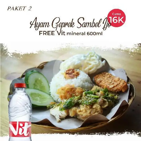 Paket Ayam Geprek Sambal Ijo + VIT Air Mineral | PLAT-G Cafe, Pekalongan