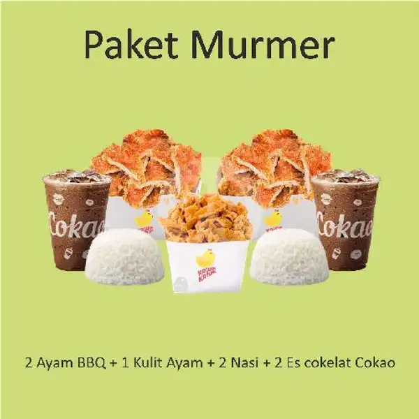 Paket MurMer ( 2 Ayam BBQ+ 1 Kulit Ayam+ 2 Nasi + 2 Es Cokelat/2 Ichi Ocha ) | Kriuk Kriuk, Mojopahit