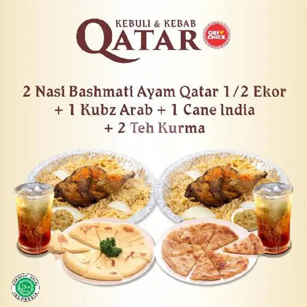 Nasi Bashmati 1/2 Ekor + 2 Cemilan Qatar + Teh Qatar | Kebuli - Kebab Qatar Orichick