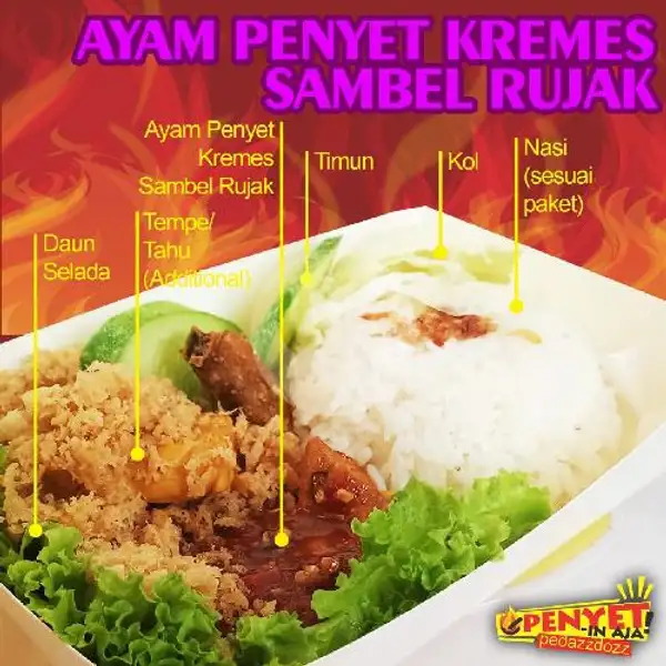 Ayam Jumbo Penyet Kremes+Lalapan+Sambel Rujak(campur) Tanpa Nasi | Penyetin Aja, Tapos