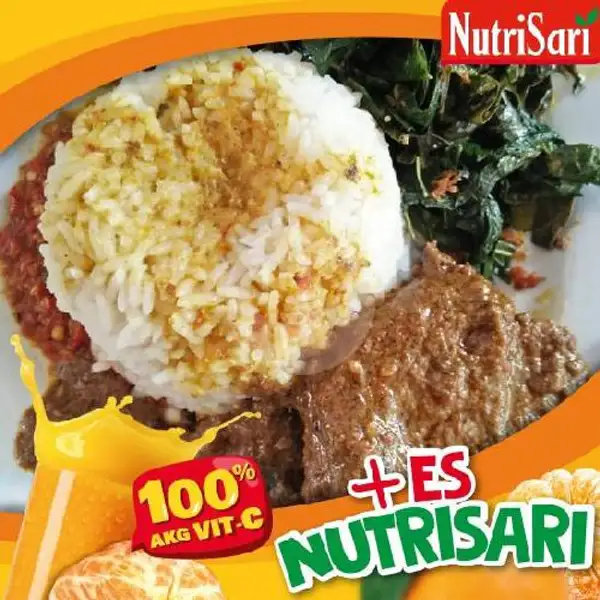 Nasi Rendang+Es Nutrisari | Masakan Padang Sari Raso Murah Meriah, Genteng Biru