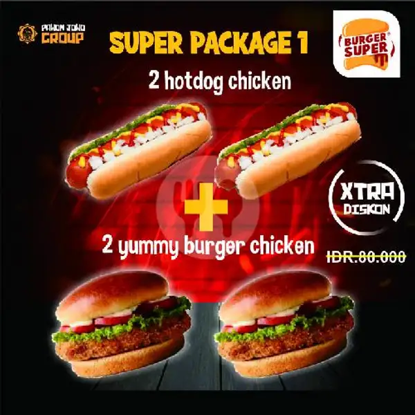 2 Hotdog Chicken  + 2 Yummy Chicken Burger (Free 4 Drink, Tissue, Gloves) | BURGER SUPER