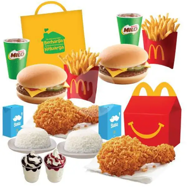 Family Time Berempat Happy Meal Ayam McD, Cheese Burger With 2pcs reg. MILO | McDonald's, Kartini Cirebon