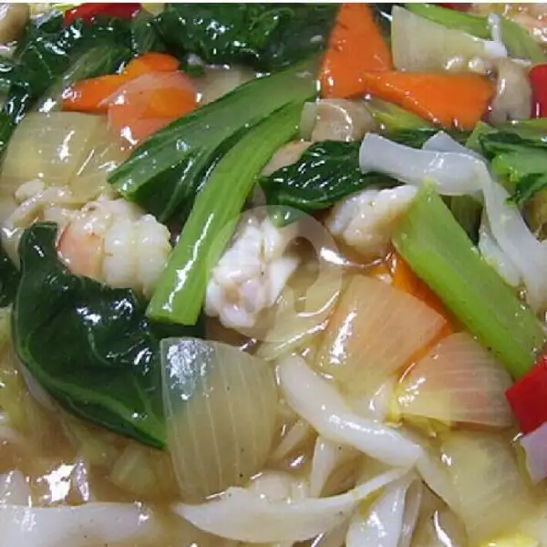 Kwetiau Siram Seafood Jumbo(Isi Udang,Cumi,Tofu,Pentol)+Susu Kedelai | Berkah Subsidi