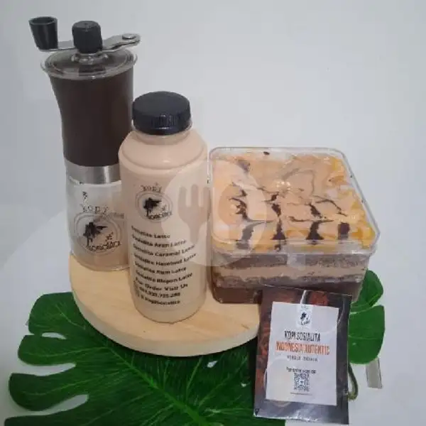 Paket Hemat Kopi Aren Latte + Dessert Golden Caramel | Kopi Sosialita & Desert Box