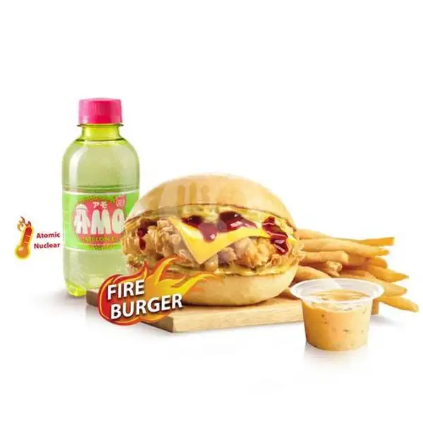 Combo AMO Fries Fire Burger Chicken (Atomic/Nuclear) | Richeese Factory, Kawi