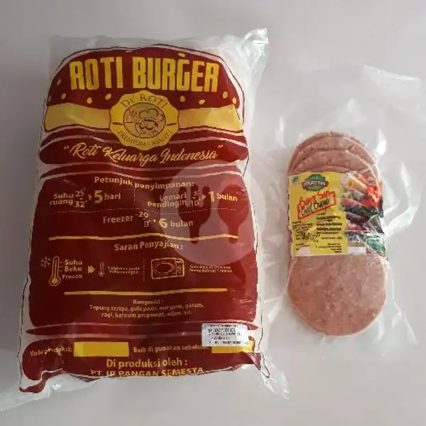 Paket Roti Burger Deroti 10 Pcs + Daging Burger 10 Pcs (Stok 3 Paket) | Rizqi Frozen Food