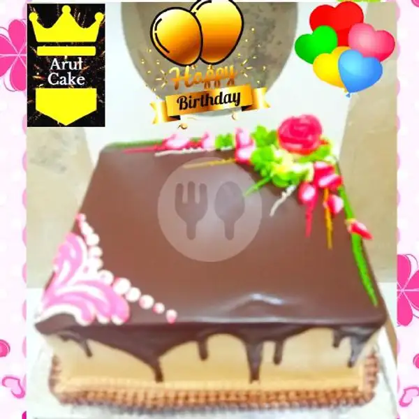 Kue Ulang Tahun Coklat Siram Kotak, Uk : 20x20 | Kue Ulang Tahun ARUL CAKE, Pasar Kue Subuh Senen
