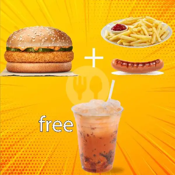 paket chiken burger 4 free thai tea | Kantin Seblak Gerlong, Sukasari