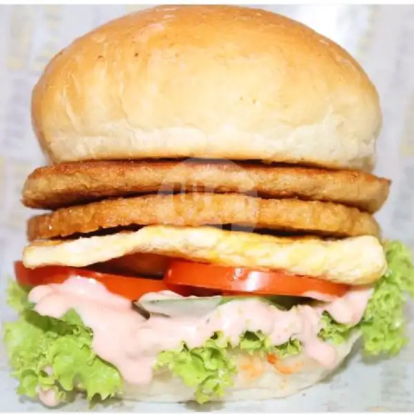 Burger Ayam Telur + Keju + Sosis Lokal | May Burger Batam (Ramly Tiban), Bank Mandiri Tiban