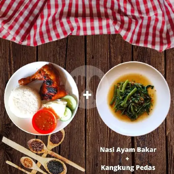 Nasi Ayam Bakar + Cah Kangkung | Kulit Emak (Spesial Nasi Kulit Ayam), Sinduadi