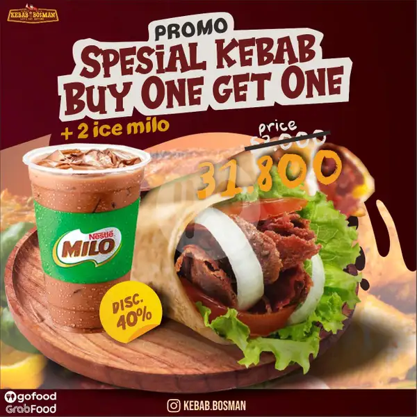 Spesial Kebab Buy One Get One + 2 Ice Milo | Kebab Bosman, Sawojajar