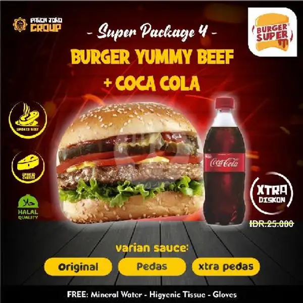1 Burger Yummy Beef + 1 Coca Cola 250ml (Free  Drink, Tissue, Gloves) | BURGER SUPER