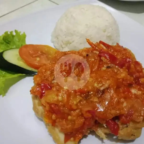 Geprek Large Sambal Merah Dada / Paha Atas + Nasi + Es Teh | Cepot Fried Chicken & Geprek, Denpasar