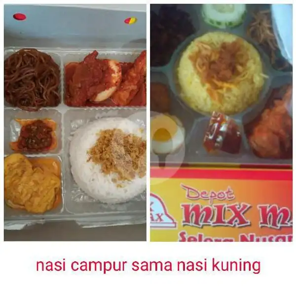 Paket 2porsi 1 Nasi Campur Daging Telor 1+1 nskun Ayam+telor Suwir/1/2+pke kotak | Depot Nasi Campur Mix Max, Karang Asem